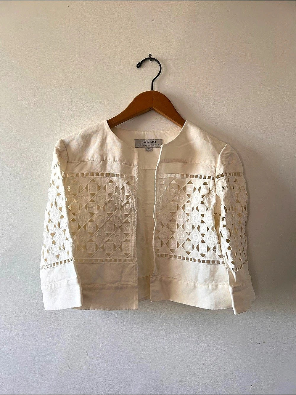 Tahari Cutwork Lace Cropped Jacket/Bolero